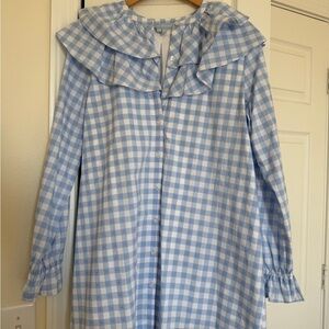 Hill House Light Blue and White Gingham Long Sleeve Dress